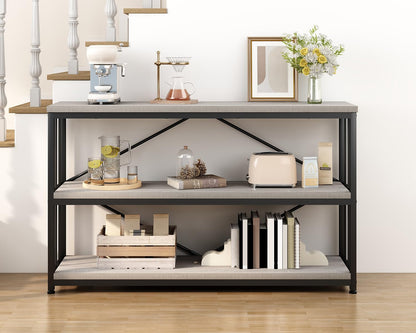 IBF 47" Gray 3 Tier Low Bookcase,Industrial Modern Short Horizontal Etagere Bookshelf