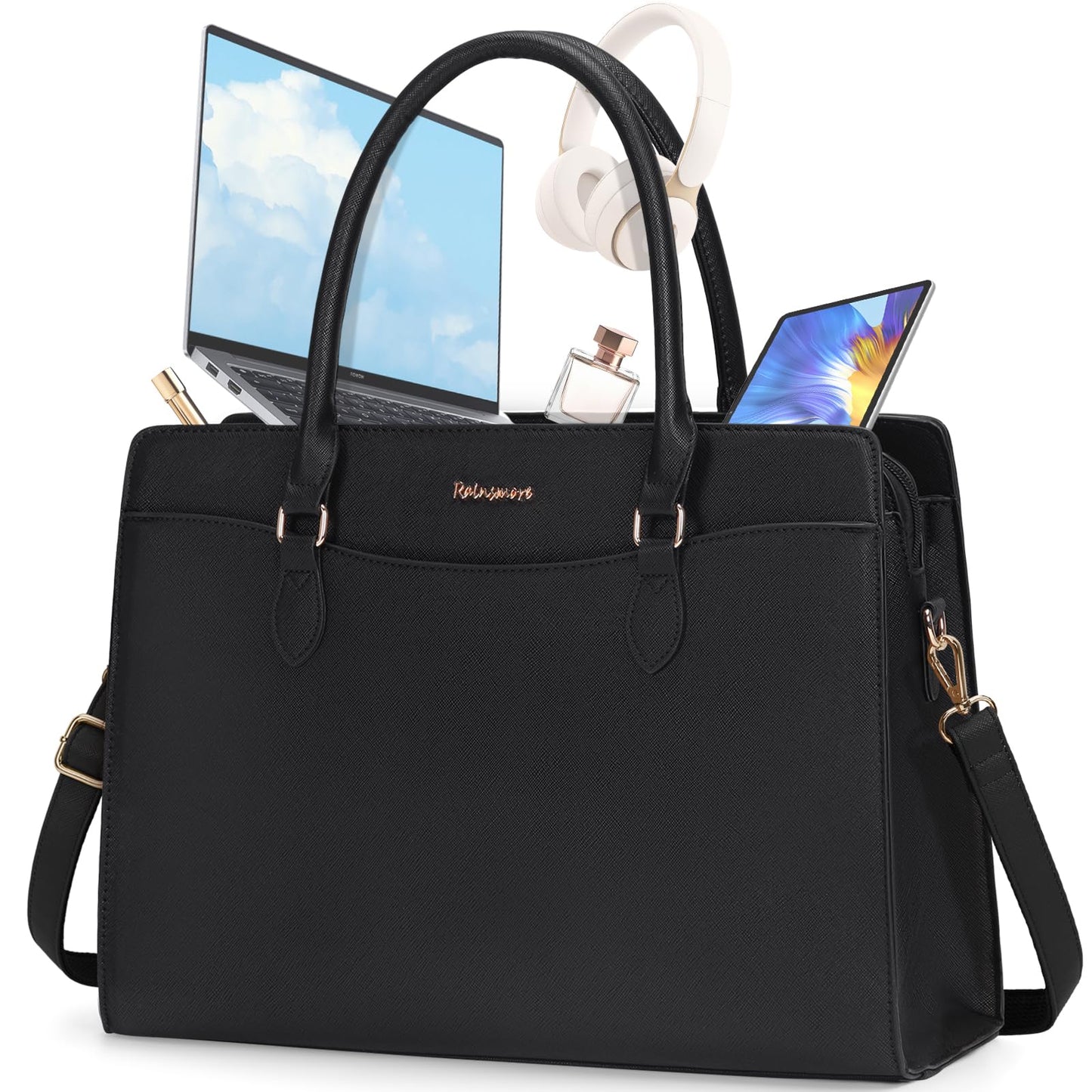 RAINSMORE Laptop Bags for Women 15.6 Inch Ladies Work Bag PU Leather Designer Laptop Handbag Large Laptop Tote Bag for School Computer Business Travel
