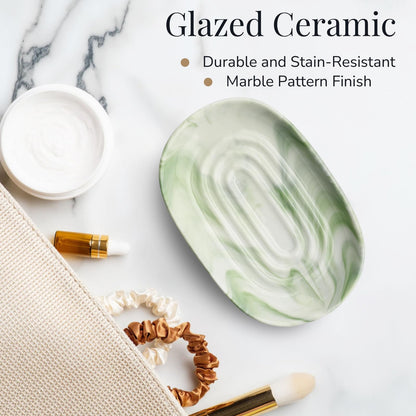 YoHyien Ceramic Soap Dish, Anti-Slip Marble Soap Dish for Bathroom, Soap Tray Dish, Soap Holder for Shower, Kitchen, and Sink