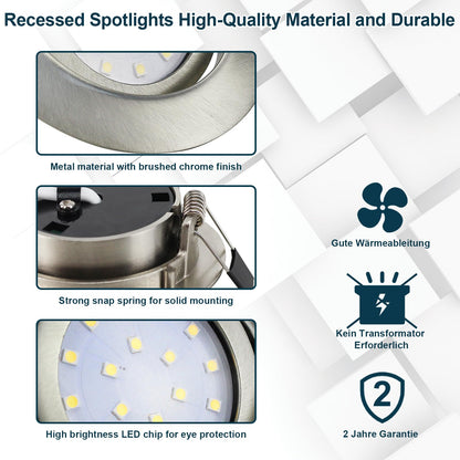 HiBay 8X Led Spot Lights for Ceiling 5w, 230V Ultra Slim Recessed Spot Lights Cool WhiteHole Size 72-80 mm, 40 Tilt Chrome Round Led Downlights for