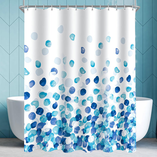 Lerores Shower Curtain, 100 x 200 cm, Blue Petals, Weighted Hem, Anti-Mould Textile, Water-Repellent, Washable Polyester Bath Curtains with Eyelets