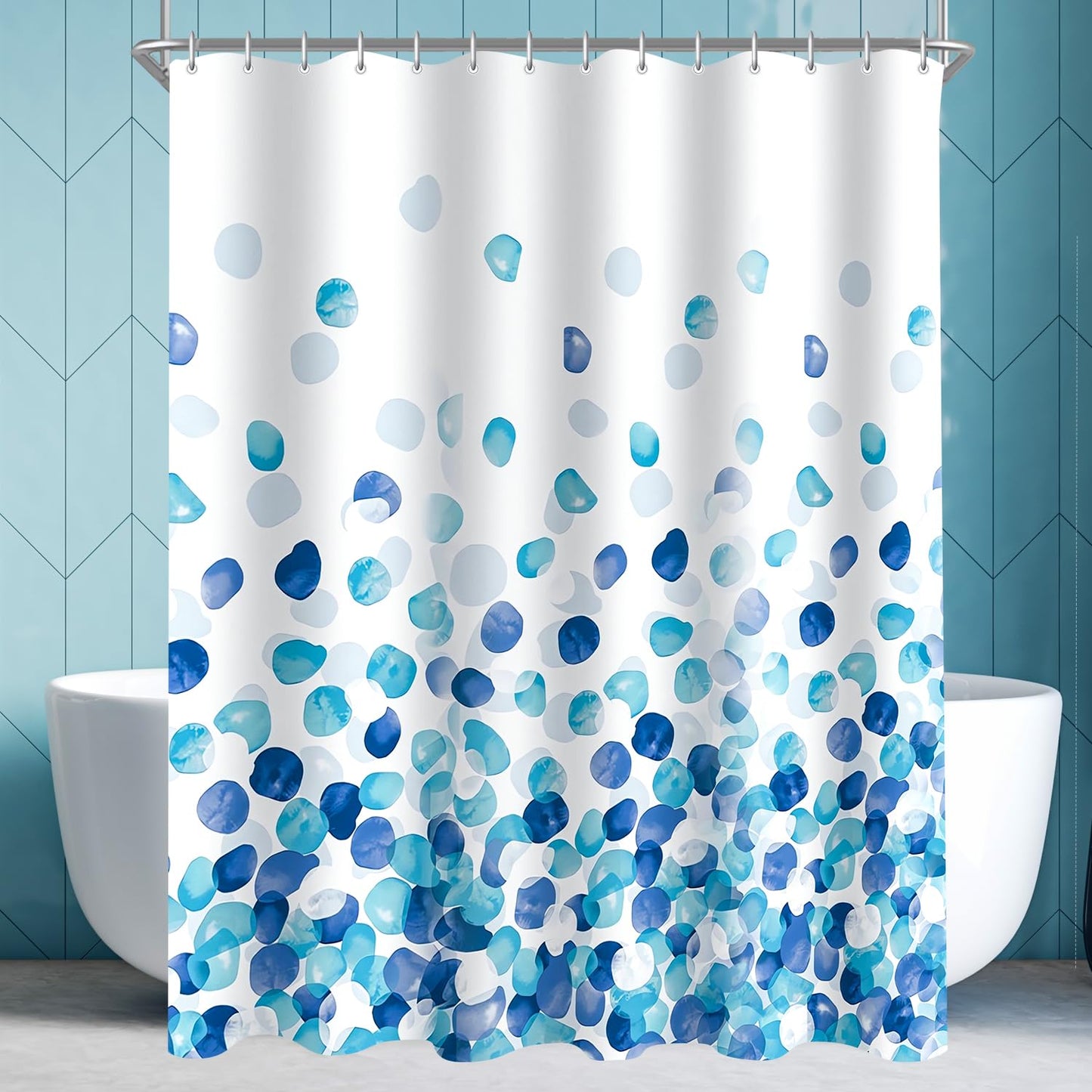 Lerores Shower Curtain, 120 x 200 cm, Blue Petals, Weighted Hem, Anti-Mould Textile, Water-Repellent, Washable Polyester Bath Curtains with Eyelets