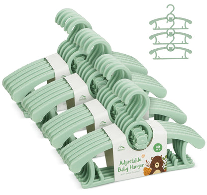 Anstore Children's Clothes Hangers, Pack of 20, Growing Children's Clothes Hangers, Space-Saving with Stackable Bear Hooks