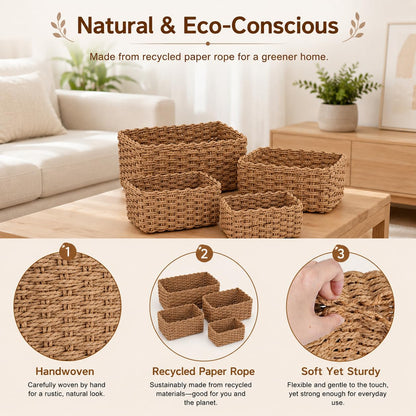 Purecas Woven Storage Baskets 4-Piece Set Stackable (4 Sizes Brown)