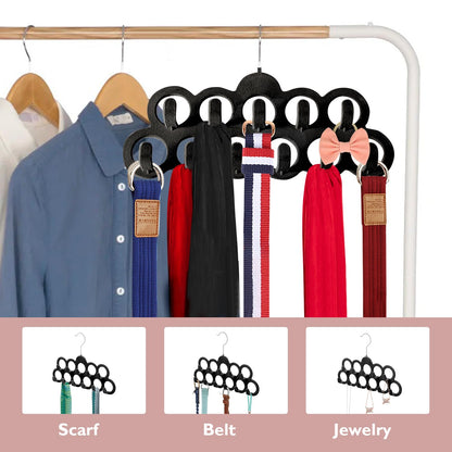 ManGotree Velvet Scarf Storage Hangers with 11 Loops and Hooks 2 Pack Black