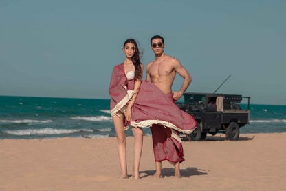 NOUR Premium 100% Cotton Turkish beach towel, Pack of 2, 100 x 200 cm, Picnic Blanket, Sauna & Hammam Towels, Extra Light, Absorbent, Quick-Drying