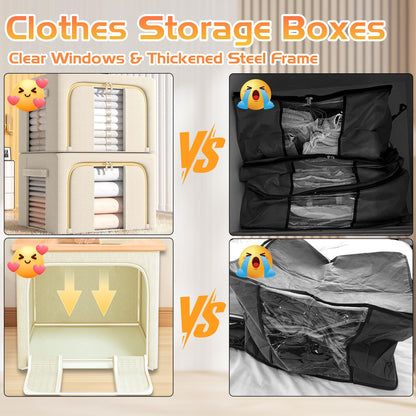 Resszo 4 Pack Clothes Storage Bags, 24L Foldable Clothes Storage Boxes with Lids