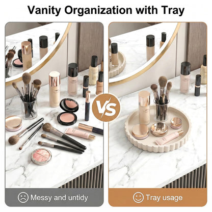 Silicone Bathroom Vanity Tray for Counter, 23×23 cm Decorative Tray Round with Scalloped Edge Vanity Storage Organizer