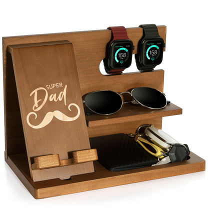 Fathers Day for Dad, Dad Birthday Gifts, Wood Phone Docking Station, Bedside Table Organiser, Presents for Father