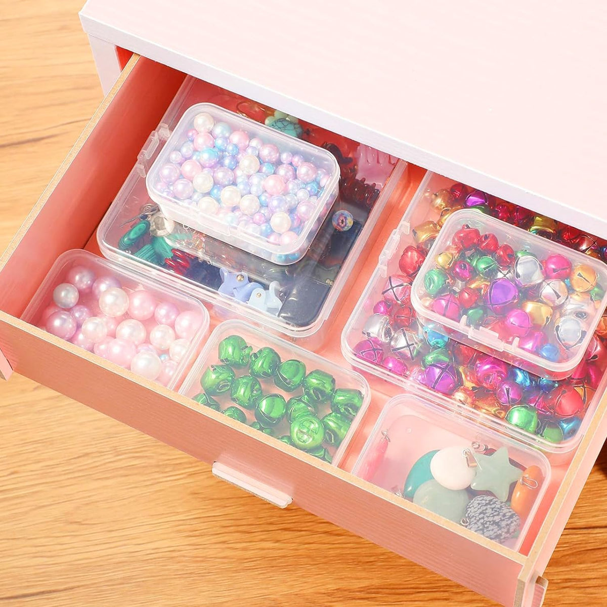 Ezranova 5 Pieces Storage Boxes with Lid,Rectangular Empty Mini Clear Plastic Organizer Storage Box Containers with Hinged Lids for Small Items Beads