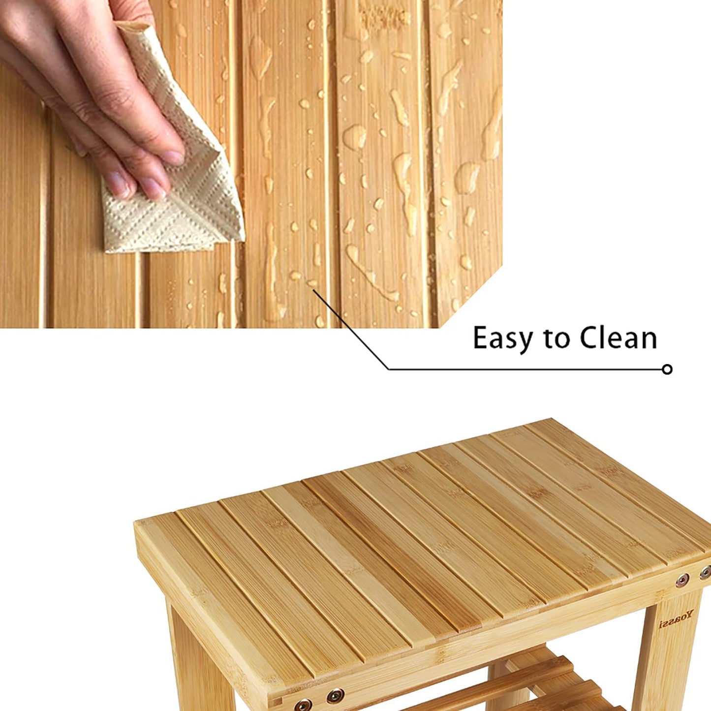 Yoassi Step Stool, Heavy Duty Bamboo Multi Purpose Step Stool&Seat With a Storage Shelf for Kids or Adults, 100% Natural Bambo (S)