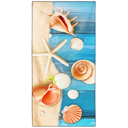 Violetpos Coastal Shell & Starfish Beach Towel, Extra Large 180x90 cm 250GSM Microfibre, Sand Free Quick Dry