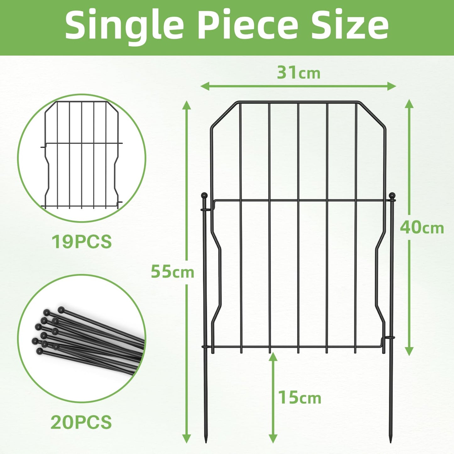 WELDUN Metal Garden Fence, Total 590CM(L) ? 41CM(H), 19 Pack Small Fencing for Dogs, Decorative Fences Garden Flower Bed and Animal Barrier, for
