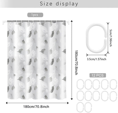WOODFIB Shower Curtain, 100% PEVA Waterproof Anti-Mould Proof Resistant, Quick-Drying, Washable Bathroom Curtain, Includes 12 Pcs Curtain Hooks