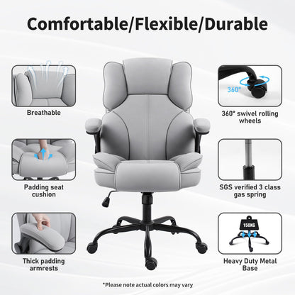 GGCIR Office Chair,Desk Chair with 90° Flip up Armrest,Computer Chairs for Adjustable Height, Comfortable for Office Home Gaming(Grey Fabric)