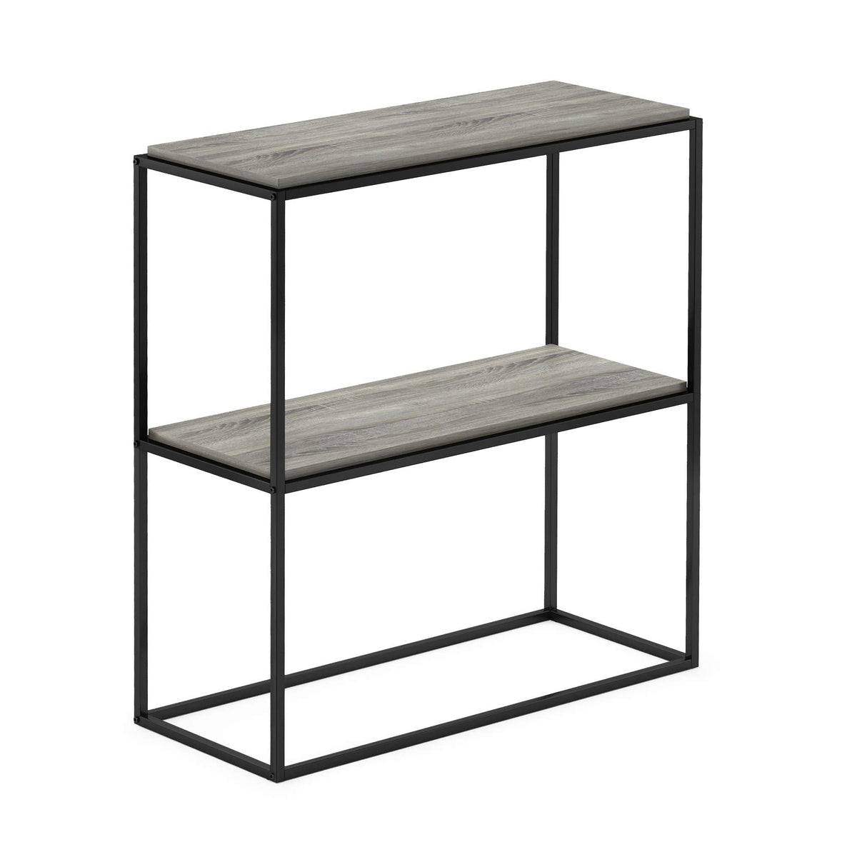 Furinno MORETTI 2-Tier Stackable Grey Book Shelf, Metal Frame Storage Shelves, Rectangular Display Shelf, Easy Assembly, for Organization and Storage