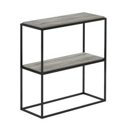 Furinno MORETTI 2-Tier Stackable Grey Book Shelf, Metal Frame Storage Shelves, Rectangular Display Shelf, Easy Assembly, for Organization and Storage