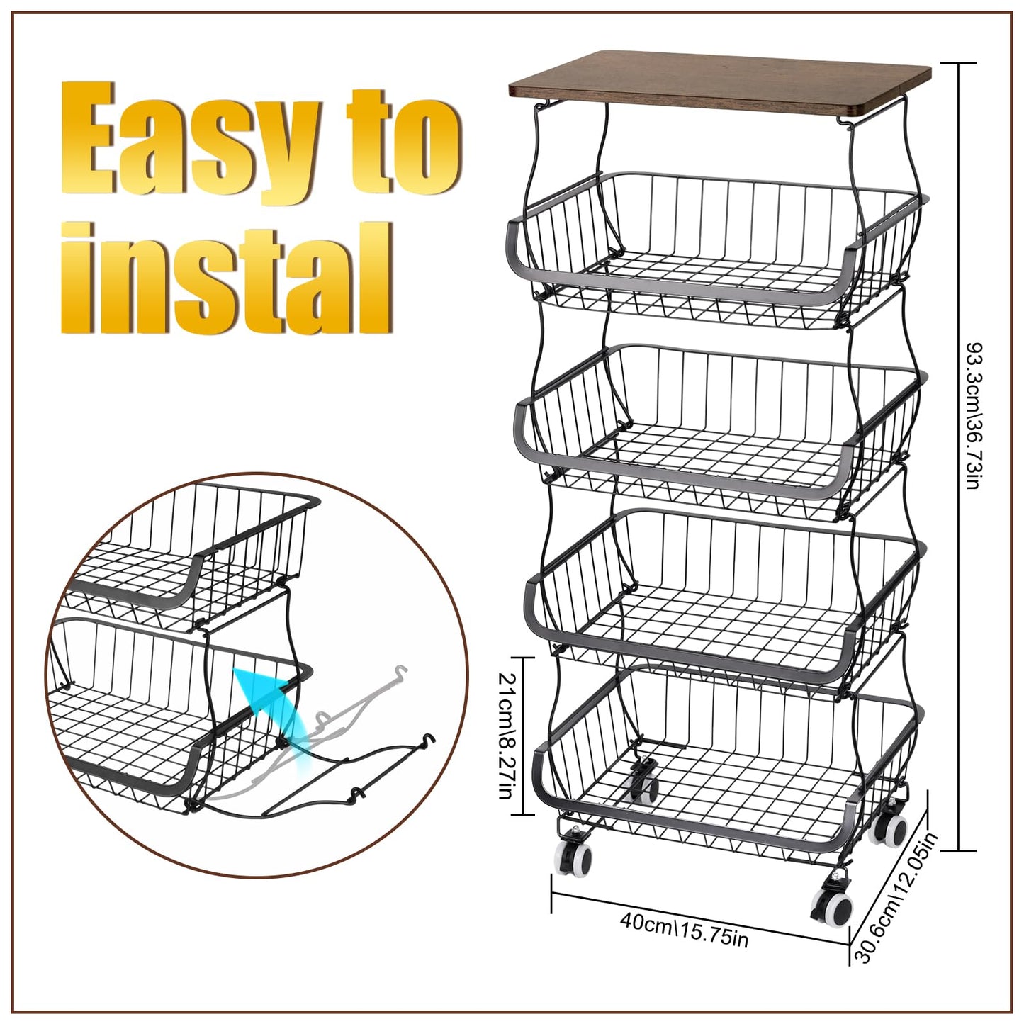 Wuciray Vegetable Rack For Kitchen On Wheels Vegetable Basket With Suction Cups Fruit Storage Baskets With Worktop Vegetable Trolley On Wheels Fruit