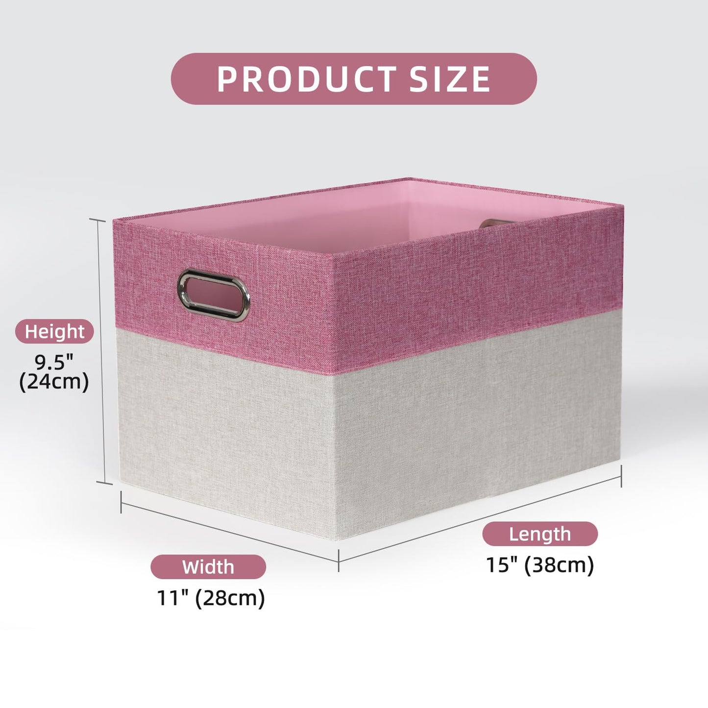BinWhiz 3 Pack Clothing Storage Bins, Rectangle Large Storage Baskets with Metal Handle, Collapsible Storage Organiser Bins