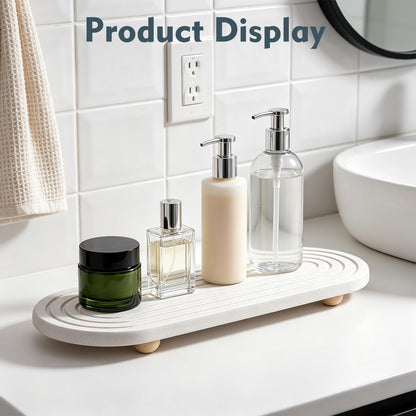 Quick Drying Stone Tray, Natural Diatomite Absorbent Mat with Wooden Feet, Fast Evaporation, Anti-Slip Grooves, Multifunctional for Bathroom Sink