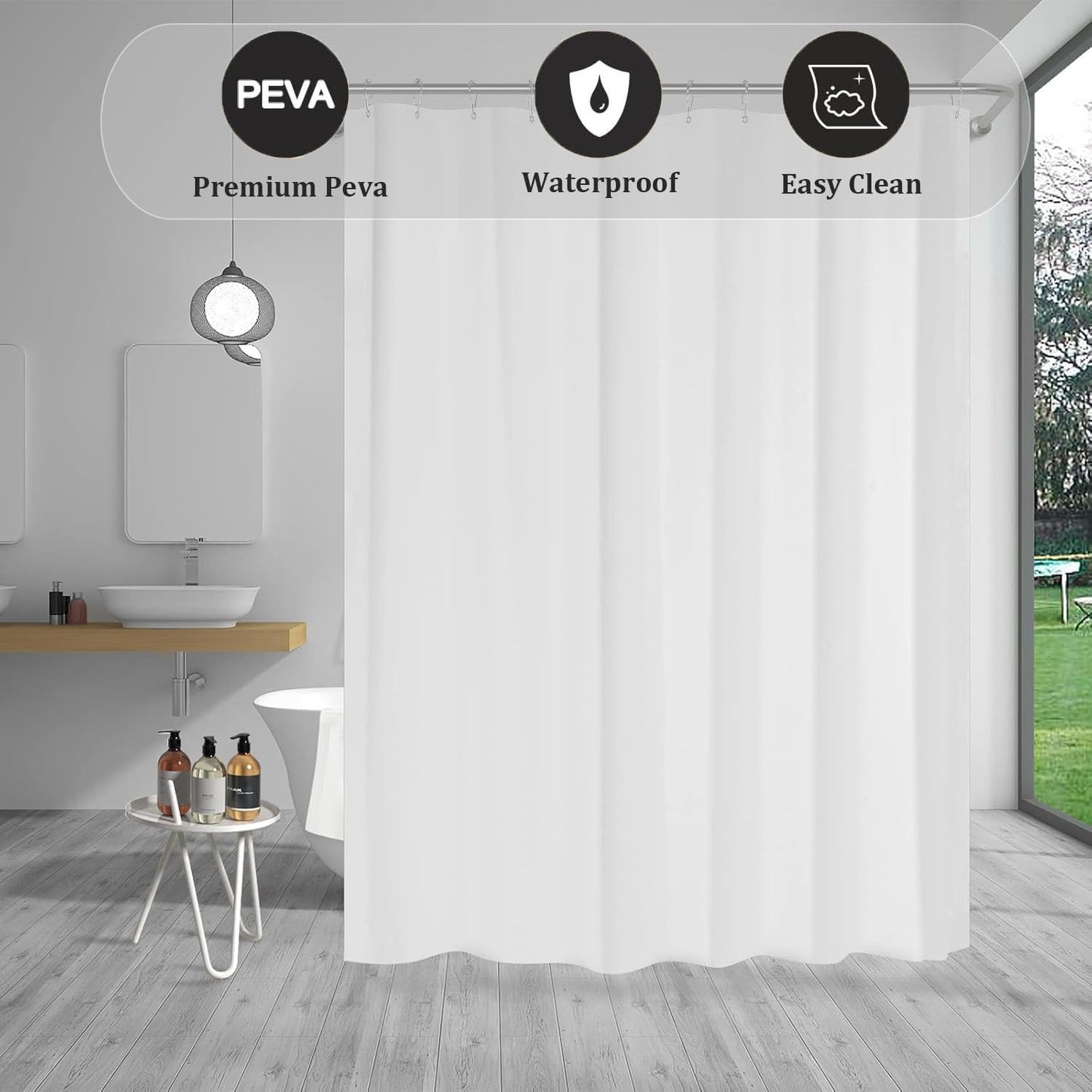 qisheng Shower Curtain for Bathroom - Mould and Mildew Resistant - White, 180 x 180 cm (71 x 71 Inch) 100% PEVA