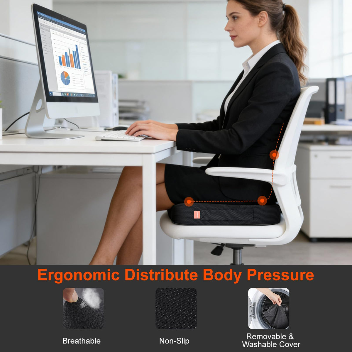 inaepeak Seat Cushion, Memory Foam Seat Cushion for Coccyx Tailbone Pain Relief, Suitable for Office Chair/Car Seat/Wheelchair