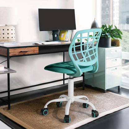 FurnitureR Office Chair Desk Chair Adjustable Height Swivel Fabric Seat Ergonomic Work Chair without Armrest, Turquoise