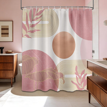 LanZanthic Blush Pink Boho Shower Curtains for Bathroom Light Pink and White Women MCM Wet Room Shower Curtain with hooks, Mould Proof Resistant