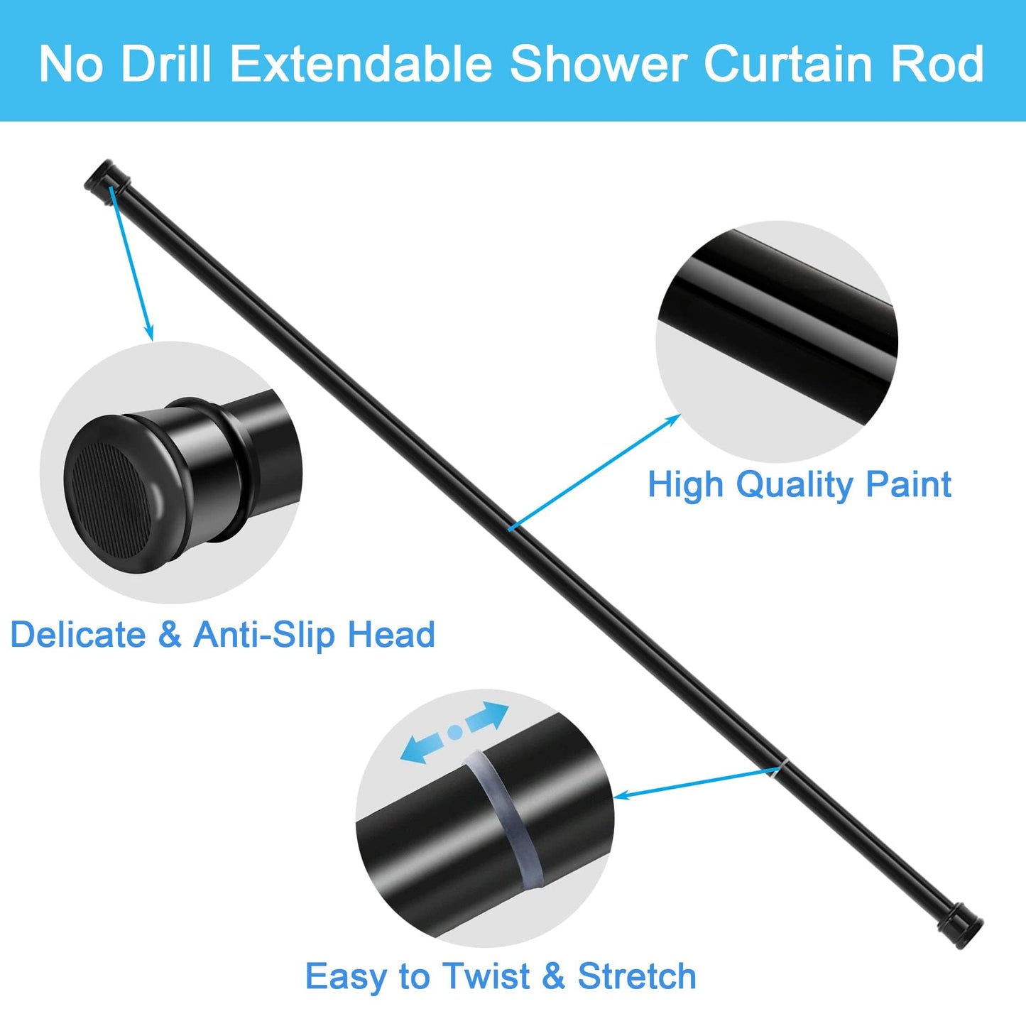 No Drill Curtain Pole 400 cm Long Curtain Rail 3 m Extra-Long Shower Rail Clothes Rail Extendable for Bathroom, Bedroom, White(190-410CM Φ32mm)