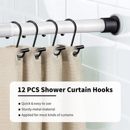 AURIVISTA 12 Pack Shower Curtain Hooks, Rust Proof T-Bar Rings, Black