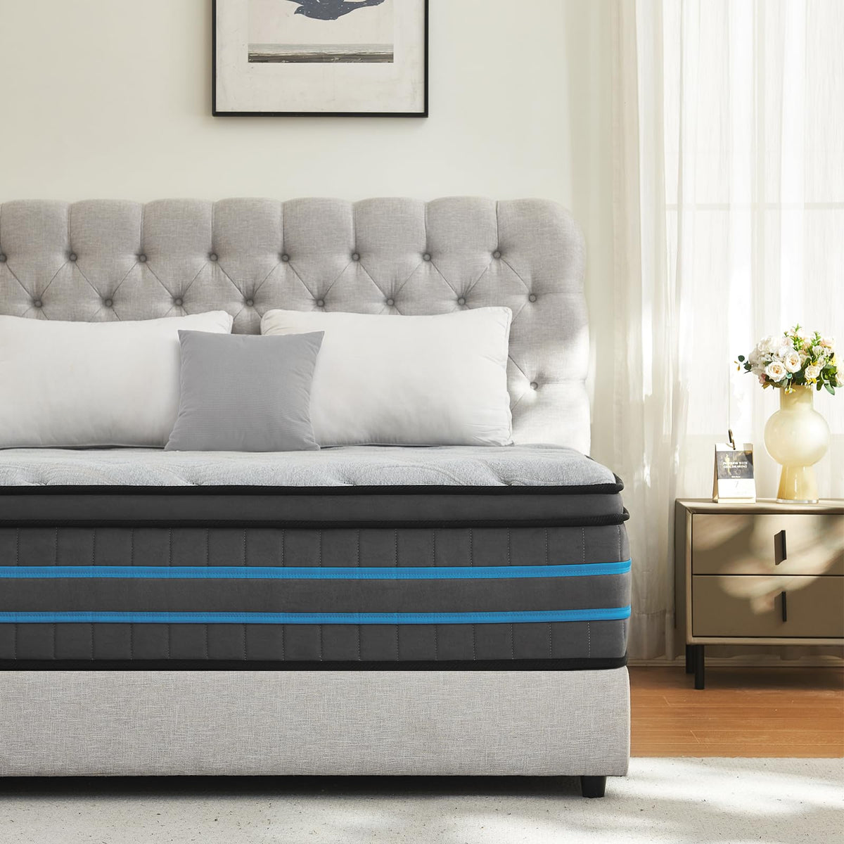 SleepTheme 4FT6 Double Mattress,135x190x28cm Hybrid Pocket Sprung, Med Firm