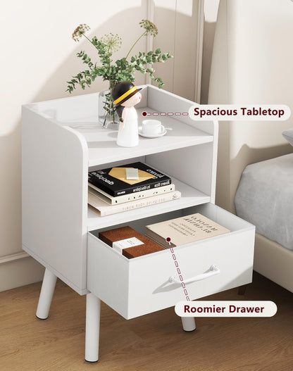YMYNY Bedside Table Set of 2, Nightstand, Side Table, Wooden Sofa End Table with Fabric Drawer, Open Shelf, Solid Wood Legs, 39x29x63 cm, for Bedroom