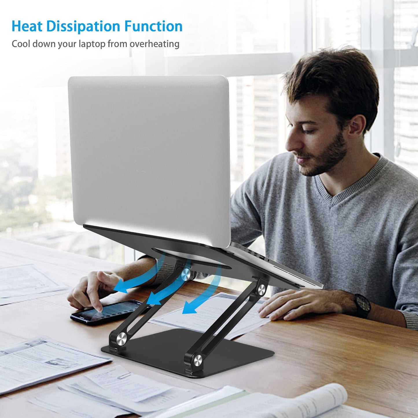 BoYata Laptop Stand, Adjustable Multi-Angle Laptop Riser with Heat-Vent Compatible for Laptop (10-17 inches) including MacBook Pro/Air, Surface,