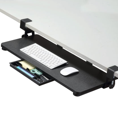 ETHU Under Desk Keyboard Tray, 68x30cm Ergonomic Pull-out Tray with C-Clamp Large Size Keyboard Tray Mount Easy to Install
