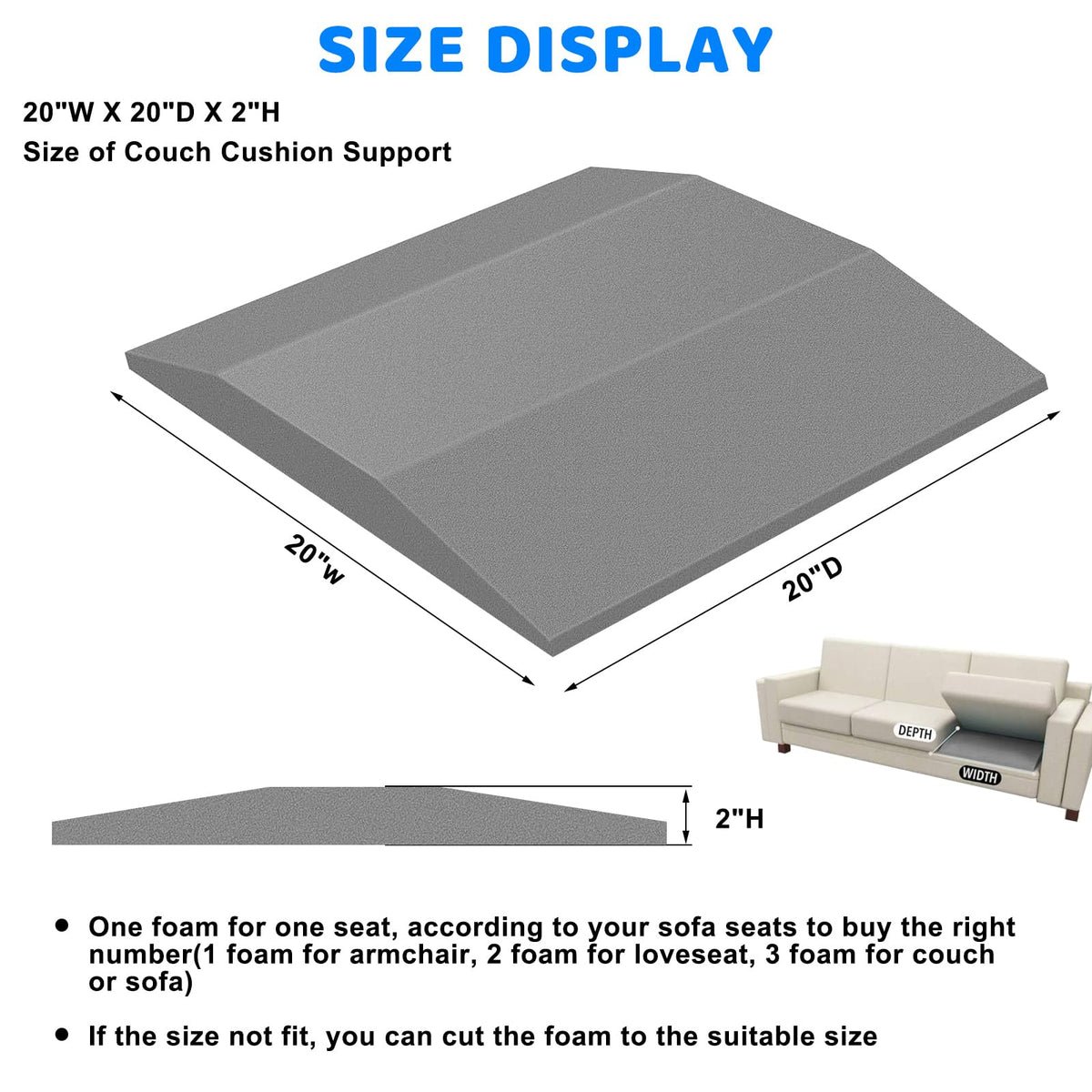 TW1TGOFT 2Pcs 50 x 50 cm Sofa Cushion Support - Sagging Sofa Support Repair Furniture Couch Seat Support for Seat Couch High Density Sponge for