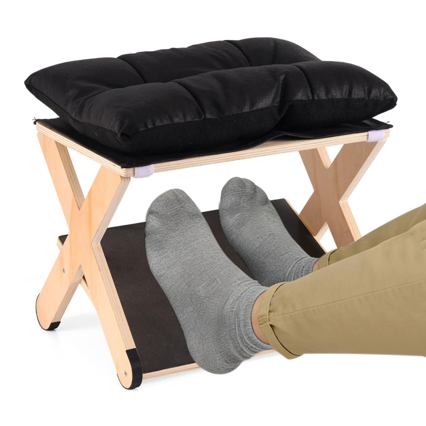 Foot Rest for Under Desk, Ergonomic Foot Stool Non-Slip Wooden Leg Rest Support with Comfortable Cushion for Office Desk at Work Home Use Enhances