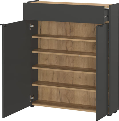 Germania Shoe cabinet 1319-549 GW-Ameca, in graphite/Navarra oak finish, with soft-close doors, 83 x 99 x 22 cm (WxHxD)