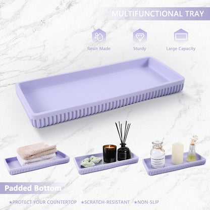 XLHOMO Resin Light Purple Bathroom Accessories Set 5 Pcs, Lotion Soap Dispenser, Toothbrush Holder, Bathroom Tumbler, Qtip Holder and Vanity Tray