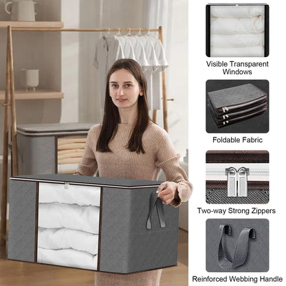 OFFSHIFTER Storage Bags - 90L - 6Pack (3 black and 3 grey), with Clear Window and Strong Zip, Reinforced Carry Handles, Collapsible when not in Use