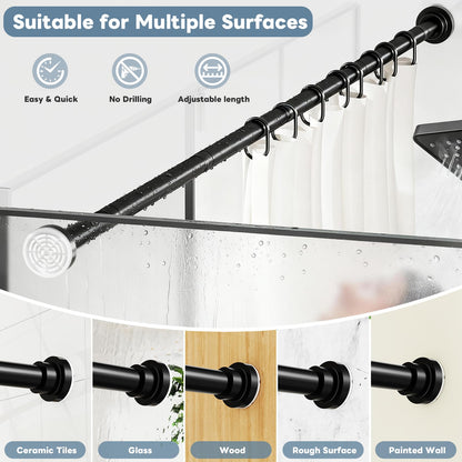 Abiglifty Black Shower Curtain Pole, 84-135cm Stainless Steel Extendable Curtain Poles, Shower Curtain Rail No Drilling, Non Slip, No Rust