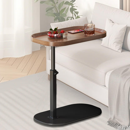 Adjustable Height C Shaped Side Table, Lift up Laptop Tv Tray for Sofa and Bedside, 360°Swivel Small Coffee C Table, Modern Under Sofa Table