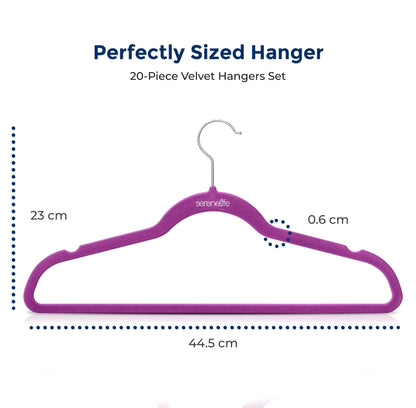 SereneLife Velvet Hangers 20 Pcs, Non Slip Heavy Duty Hanger Set with 360° Swivel Hook, Smooth Velvet Finish to Protect Fabric, Lightweight