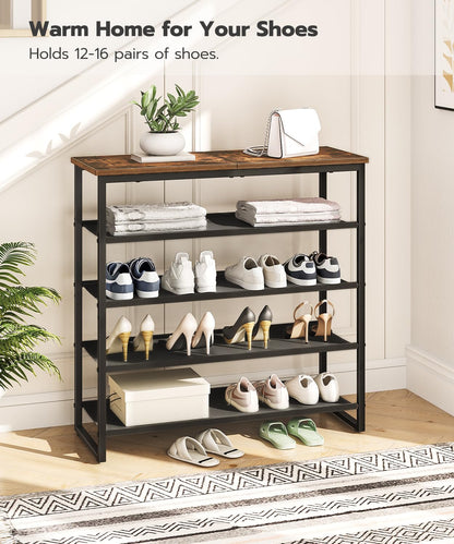 HOOBRO Shoe Rack, 5 Tier Shoe Storage Organizer with 4 Oxford Fabric Shelves and Top Panel, Holds 16-20 Pairs of Shoes, for Entryway and Closet