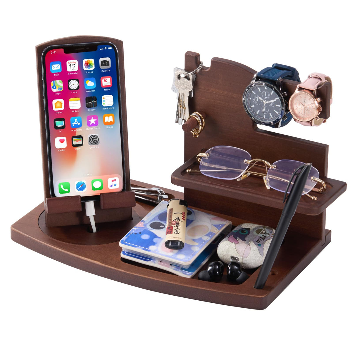 ELEVAT Gift Ideas Men Christmas Wooden Docking Station Desk Organizer Fathers Gifts Anniversary Men Birthday Gifts for Him Valentine Christmas Gift