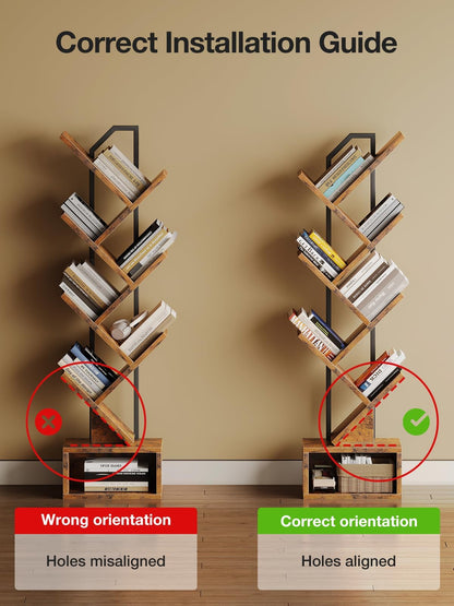Coleshome 6-Tier Tree Bookcase, Wooden Bookshelf, 110.5cm, Brown