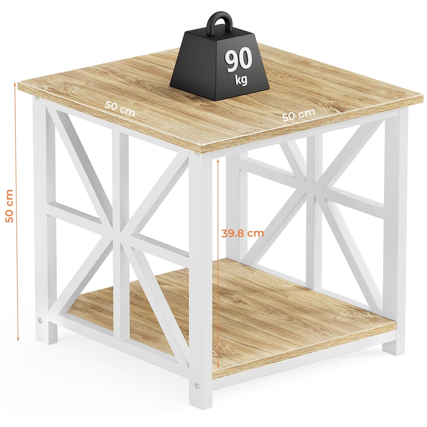 GreenForest Side Table 50cm 2-Tier Storage for Living Room, Oak