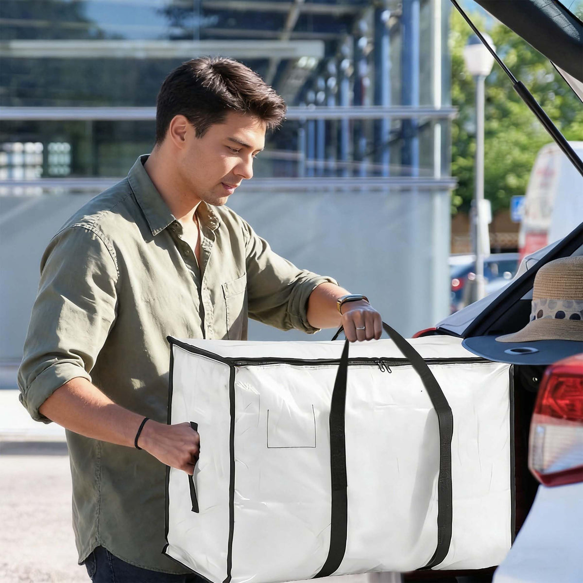 DDUP 95L Heavy Duty Storage Bags with Lids | Waterproof Moving Totes & Clear Window | Space-Saving Containers for Home, Moving, Travel (6 Pack)