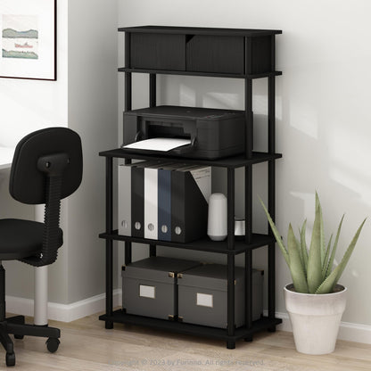 Furinno TURN-N-TUBE Printer Stand with Storage, 5-Tier Large Printer Stand, Standing Printer Table with Top Cabinet, for CPU, Office Supplies