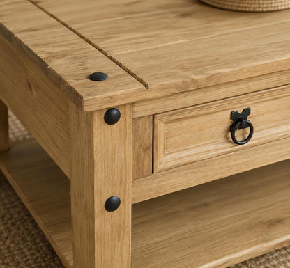 Corona Coffee Table 2 Drawer Mexican Solid Pine Wood Occasional