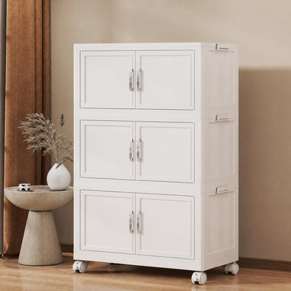 Naviconvex Storage Boxes with Lid, 80L*3 Tier Plastic Storage Box with 1 Lid, Foldable Boxes, Stackable Drawers with Wheels
